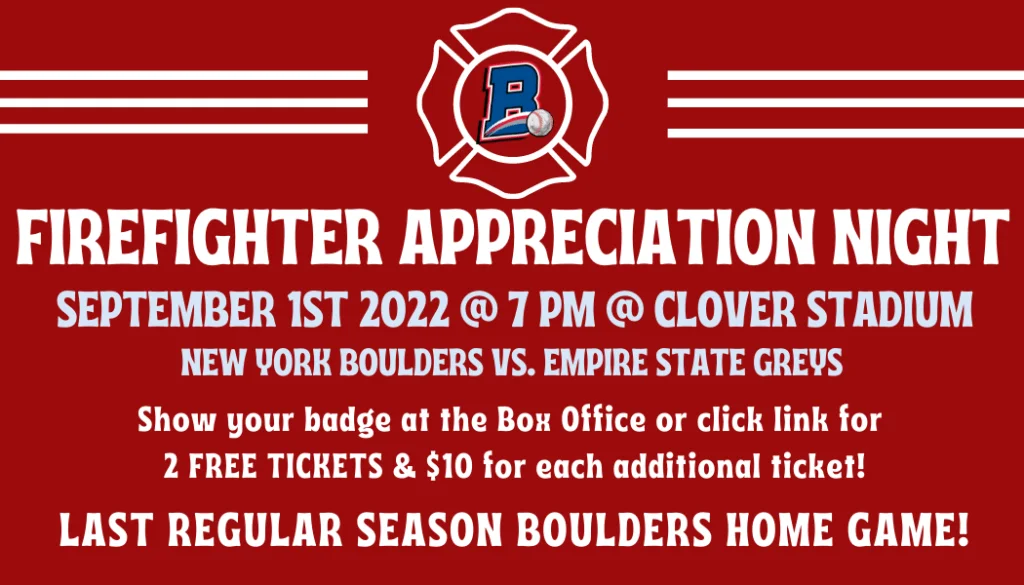 Firefighter Appreciation Night - NY Boulders vs Empire State Greys